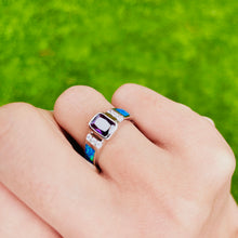 Load image into Gallery viewer, 925 Sterling Silver Blue Synthetic Opal Cushion Cut Ring
