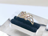 14K Solid Yellow Rose Two Tone Gold Large Butterfly Ring with CZ