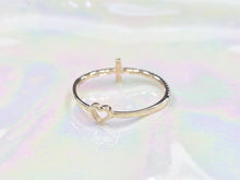 Load image into Gallery viewer, 14K Reversible Cross or Hearts Both Sides Ring with CZ
