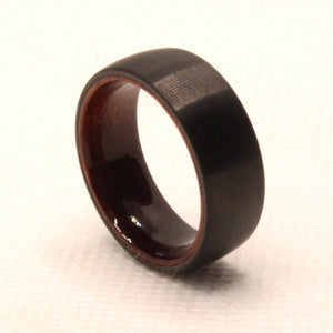 Tungsten Carbide Flat Dark Gray Brushed Finish Inner Wood Wedding Band Ring 8mm