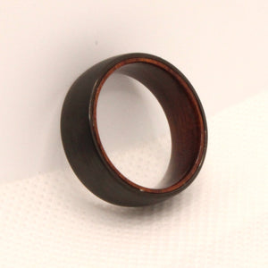 Tungsten Carbide Flat Dark Gray Brushed Finish Inner Wood Wedding Band Ring 8mm