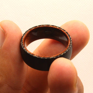 Tungsten Carbide Flat Dark Gray Brushed Finish Inner Wood Wedding Band Ring 8mm