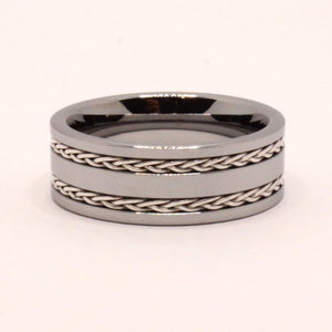 Tungsten Carbide Flat Double Sterling Silver Rope Inlay Wedding Band Ring 8mm