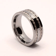 Load image into Gallery viewer, Tungsten Carbide Flat Double Sterling Silver Rope Inlay Wedding Band Ring 8mm
