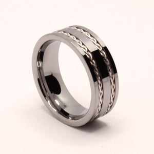 Tungsten Carbide Flat Double Sterling Silver Rope Inlay Wedding Band Ring 8mm