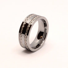 Load image into Gallery viewer, Tungsten Carbide Flat Double Sterling Silver Rope Inlay Wedding Band Ring 8mm
