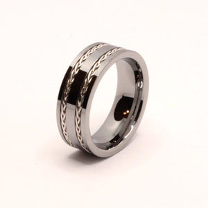 Tungsten Carbide Flat Double Sterling Silver Rope Inlay Wedding Band Ring 8mm