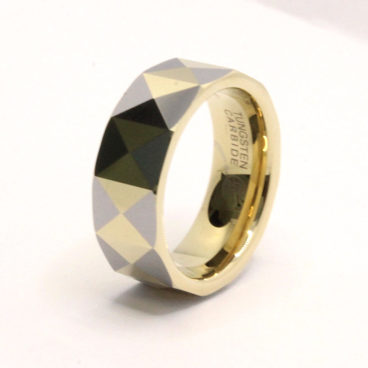 Tungsten Carbide Yellow Faceted Domed Pyramid Pattern Wedding Band Ring 8mm