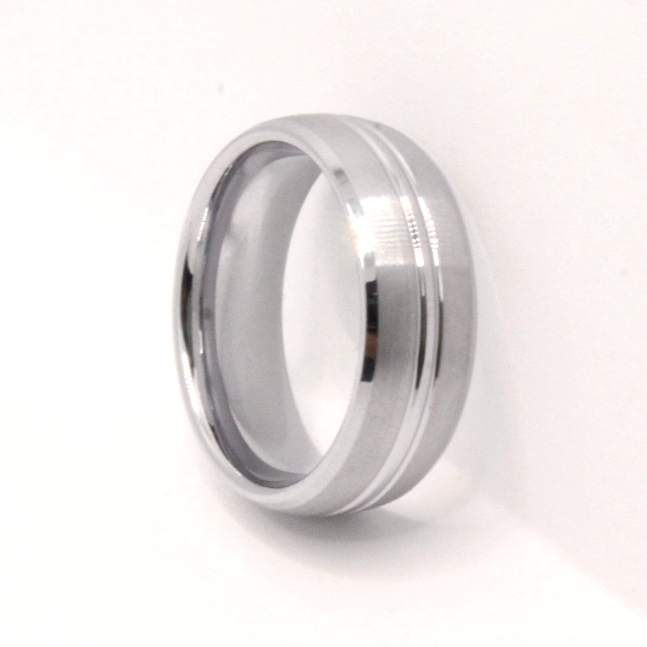 Tungsten Carbide Convex Groove Satin Finish Beveled Edges Wedding Band Ring 8mm