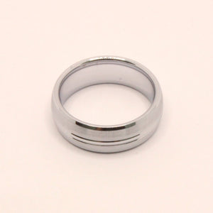 Tungsten Carbide Convex Groove Satin Finish Beveled Edges Wedding Band Ring 8mm