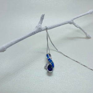 Sterling Silver Synthetic Opal Ribbon Pendant