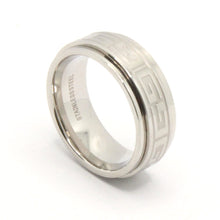 Load image into Gallery viewer, Stainless Steel Reflective High Polish Etched Greek Key Center Spinner Ring 8mm
