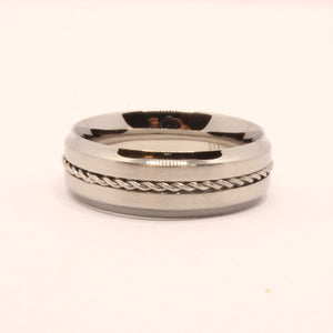 Stainless Steel Rope Inlay Matte Finish Concave Edges Wedding Ring Band 7mm