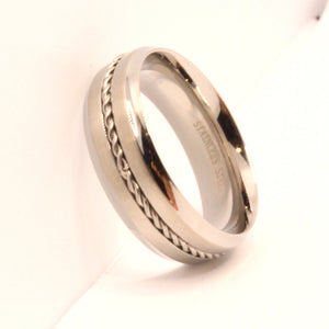 Stainless Steel Rope Inlay Matte Finish Concave Edges Wedding Ring Band 7mm