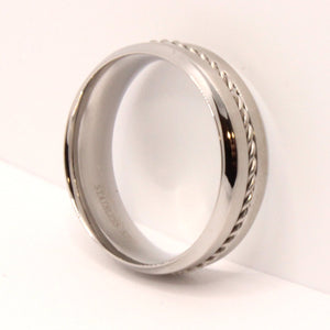 Stainless Steel Rope Inlay Matte Finish Concave Edges Wedding Ring Band 7mm