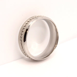 Stainless Steel Rope Inlay Matte Finish Concave Edges Wedding Ring Band 7mm