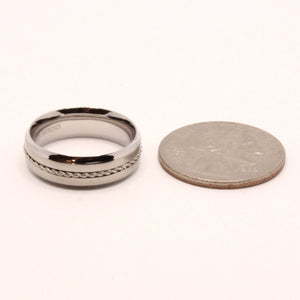 Stainless Steel Rope Inlay Matte Finish Concave Edges Wedding Ring Band 7mm