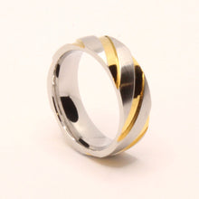 Load image into Gallery viewer, Stainless Steel Two-Tone Yellow Diagonal Groove Spiral Wedding Ring Band 7mm
