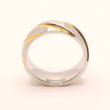 Load image into Gallery viewer, Stainless Steel Two-Tone Yellow Diagonal Groove Spiral Wedding Ring Band 7mm
