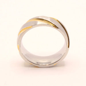 Stainless Steel Two-Tone Yellow Diagonal Groove Spiral Wedding Ring Band 7mm