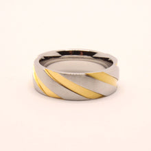 Load image into Gallery viewer, Stainless Steel Two-Tone Yellow Diagonal Groove Spiral Wedding Ring Band 7mm
