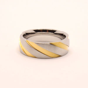 Stainless Steel Two-Tone Yellow Diagonal Groove Spiral Wedding Ring Band 7mm