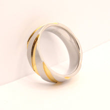 Load image into Gallery viewer, Stainless Steel Two-Tone Yellow Diagonal Groove Spiral Wedding Ring Band 7mm
