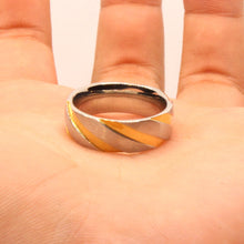 Load image into Gallery viewer, Stainless Steel Two-Tone Yellow Diagonal Groove Spiral Wedding Ring Band 7mm
