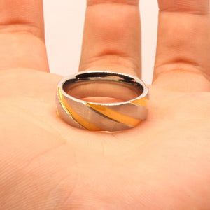 Stainless Steel Two-Tone Yellow Diagonal Groove Spiral Wedding Ring Band 7mm