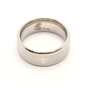 Stainless Steel Christian Lord's Prayer Bullnose Edges Wedding Ring Band 8mm