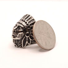 Load image into Gallery viewer, Stainless Steel Native American Chief Head Biker Ring Band 1 3/16 Inch Wide
