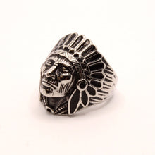 Load image into Gallery viewer, Stainless Steel Native American Chief Head Biker Ring Band 1 3/16 Inch Wide
