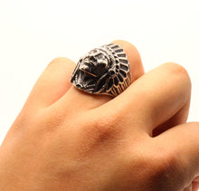 Load image into Gallery viewer, Stainless Steel Native American Chief Head Biker Ring Band 1 3/16 Inch Wide
