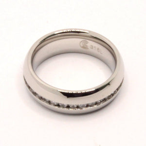 Stainless Steel Plain High Polished Domed Eternity Wedding 7mm Width Band Ring (with CZ 2mm)