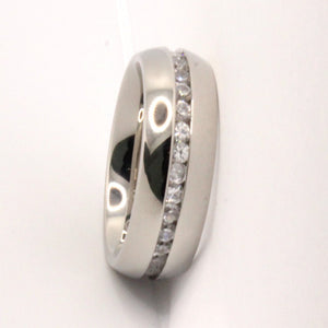 Stainless Steel Plain High Polished Domed Eternity Wedding 7mm Width Band Ring (with CZ 2mm)