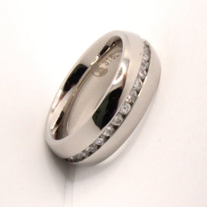 Stainless Steel Plain High Polished Domed Eternity Wedding 7mm Width Band Ring (with CZ 2mm)