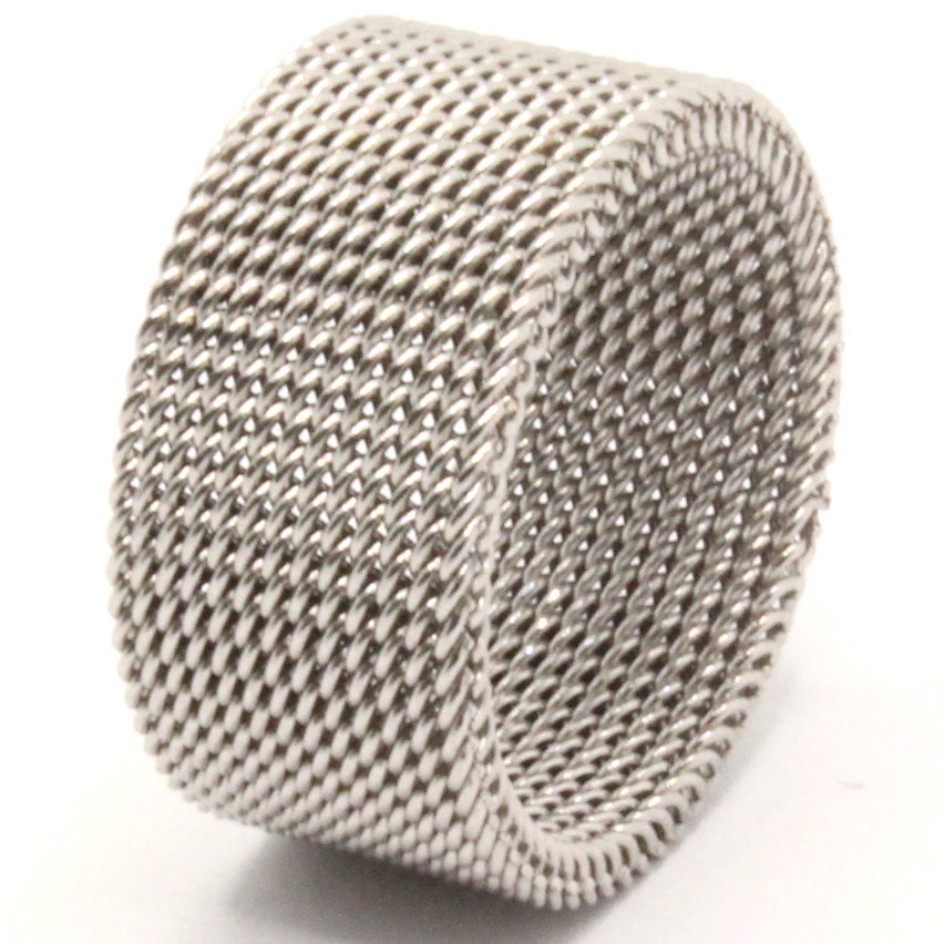 Stainless Steel Tall Flexible Braided Mesh Design Wedding Band Ring 10mm