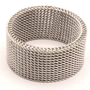 Stainless Steel Tall Flexible Braided Mesh Design Wedding Band Ring 10mm