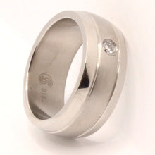 Load image into Gallery viewer, Stainless Steel Domed Two Grooves Matte Center with CZ Wedding Band Ring 8mm
