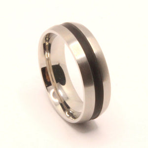 Stainless Steel Domed Plain Black Stripe Inlay Center Wedding Ring Band 6mm