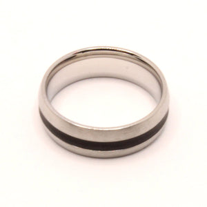 Stainless Steel Domed Plain Black Stripe Inlay Center Wedding Ring Band 6mm