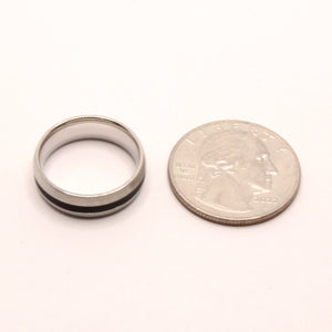 Stainless Steel Domed Plain Black Stripe Inlay Center Wedding Ring Band 6mm