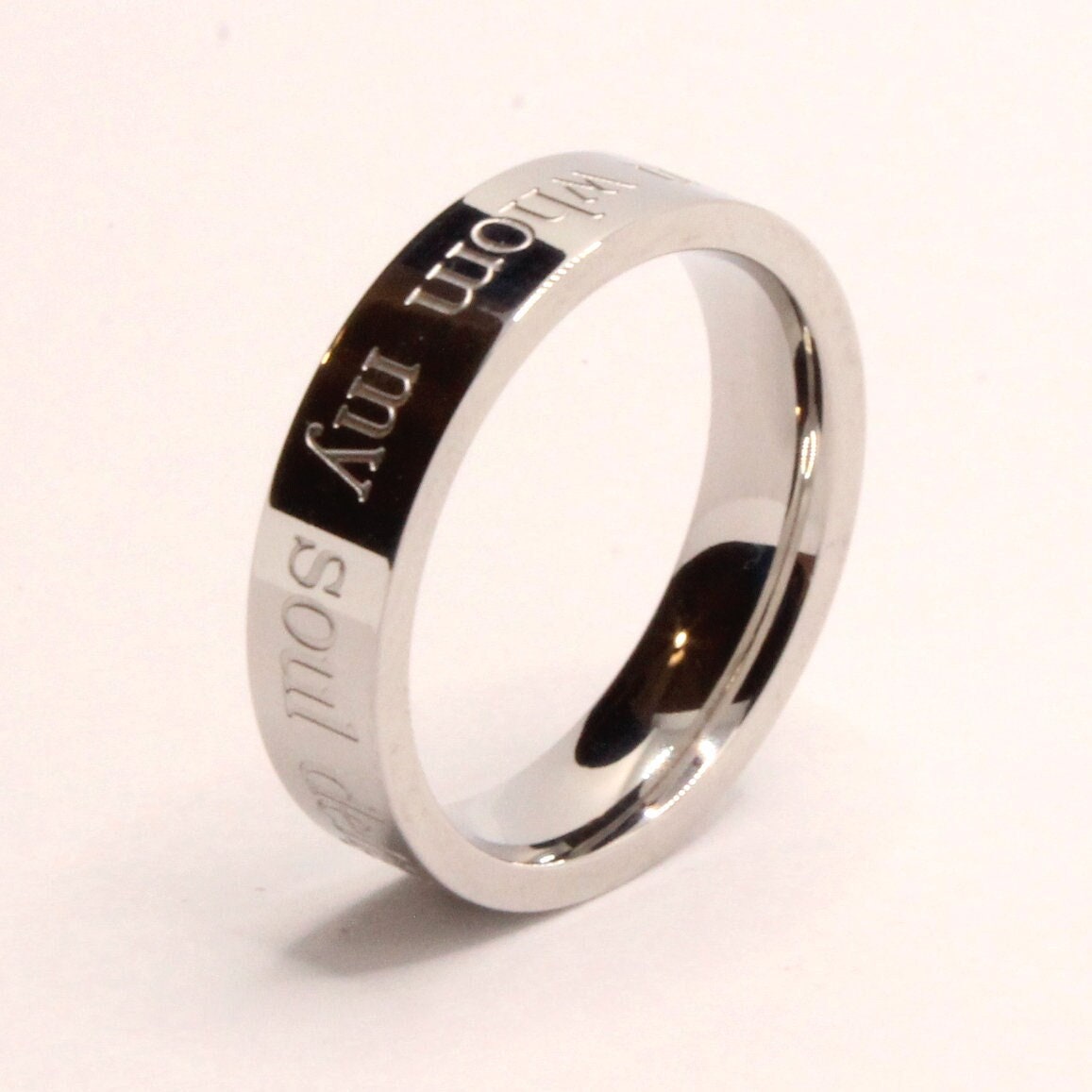 Stainless Steel Etched Song of Solomon 3:4 Bible Verse Wedding Band Ring 5mm