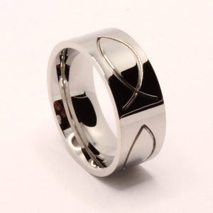 Stainless Steel Ichthus Christian Jesus Fish Symbol 8mm Wedding Band Ring