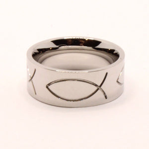 Stainless Steel Ichthus Christian Jesus Fish Symbol 8mm Wedding Band Ring