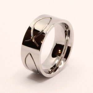 Stainless Steel Ichthus Christian Jesus Fish Symbol 8mm Wedding Band Ring