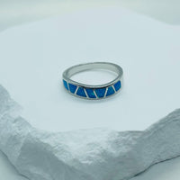 925 Sterling Silver Blue Synthetic Opal Narrow Wave Band Ring