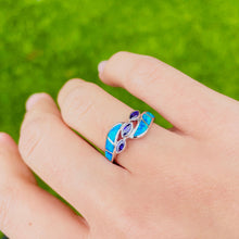 Load image into Gallery viewer, Sterling Silver Blue Synthetic Opal Marquise Bypass Ring
