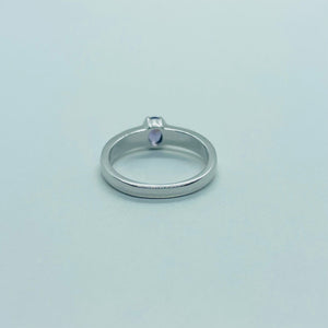 Small Sterling Silver Blue Synthetic Opal Band Ring for Women Oval Shape