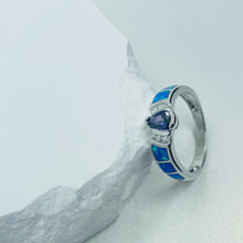 Load image into Gallery viewer, Sterling Silver Blue Synthetic Opal Teardrop Ring 6.4mm, 11mm
